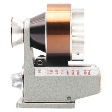 Linhof Universal Finder side profile with red focal length scale from 90 to 360mm