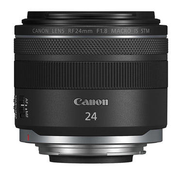 Canon RF 24mm f/1.8 Macro IS STM lens, front view. Camera West