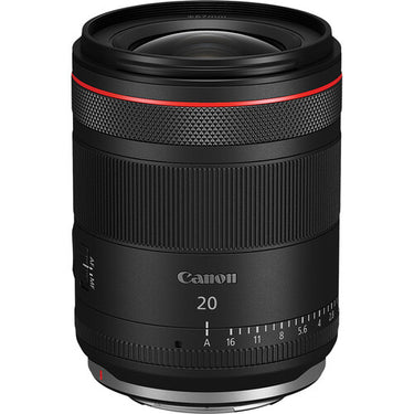 Canon RF 20mm f/1.4 L VCM lens, front view. Camera West