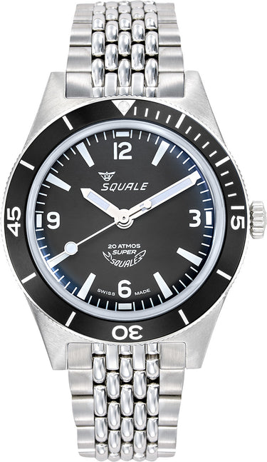 Super Squale Black Arabic Numerals on Bracelet - SUPERMBKBK.AC