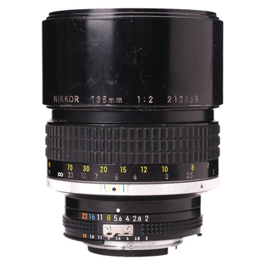 Nikon 135mm f2 AI-S Nikkor lens barrel with engraved name and serial number