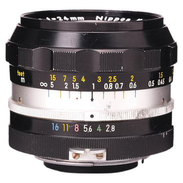 Nikon Nikkor-N 24mm f2.8 side view showing focus distance scale and aperture ring