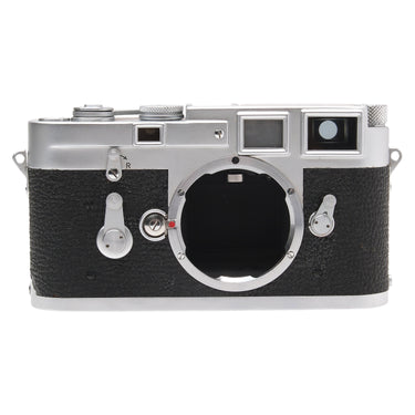 Leica M3 chrome front view with bare lens mount and rangefinder windows