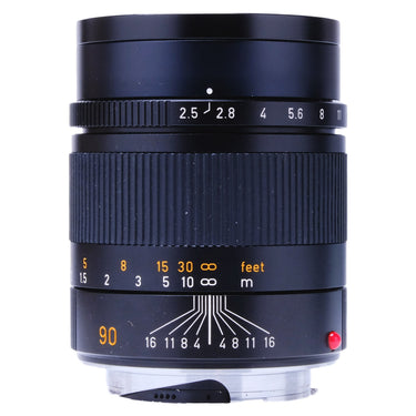 Leica Summarit-M 90mm f2.5 front barrel with aperture scale and depth-of-field index