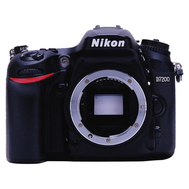 Nikon D7200 front view with bare lens mount and body cap removed