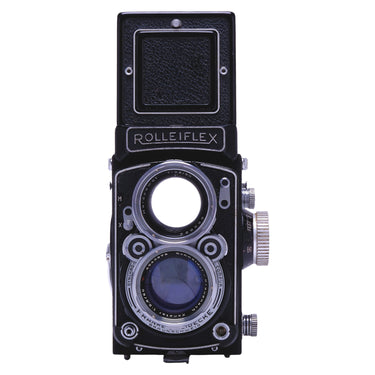 Rolleiflex 2.8C front view with Xenotar taking lens and Heidosmat viewing lens
