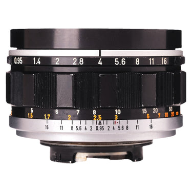 Canon 50mm f0.95 lens barrel side showing aperture and distance scales