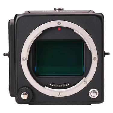 Hasselblad 907X CFV II 50C front view with bare XCD mount, gold contacts, and sensor