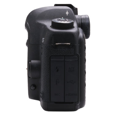Canon EOS 5D Mark II left side showing MIC, HDMI, USB, and A/V OUT ports