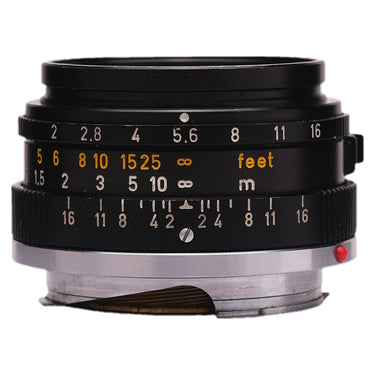 Leica 35mm f2 Summicron V2 side view showing aperture scale and bare M mount