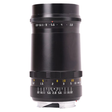 TTArtisan 100mm f2.8 DJ-Optical lens standing upright showing aperture index ring