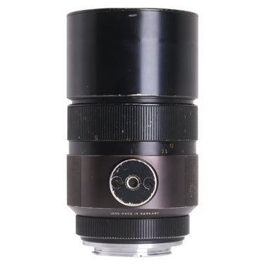 Leica 180mm f2.8 Elmarit-R upright showing tripod collar and Lens Made in Germany engraving