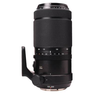 Fujifilm GF 100-200mm f5.6 lens side view with tripod collar foot and focal length markings