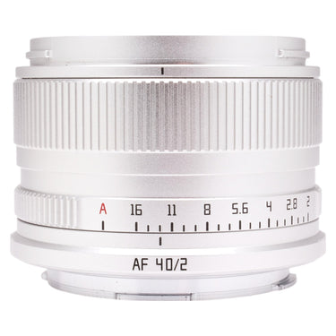 TTartisan AF 40mm f2 aperture ring and scale, front barrel view