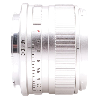 TTartisan AF 40mm f2 side view with aperture scale and L-mount
