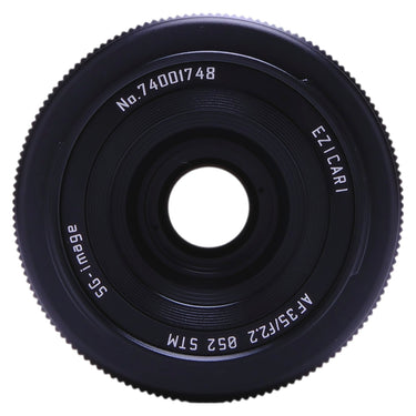 SG-image 35mm f2.2 lens rear showing serial number 74001748 and markings
