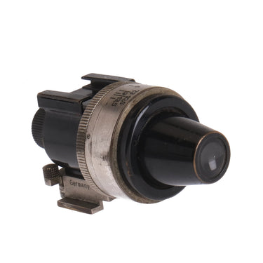Leica VIDOM finder opposite three-quarter view showing objective end and focal scale