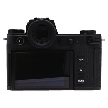 Leica SL3 rear view with touchscreen, EVF, and PLAY, FN, MENU buttons
