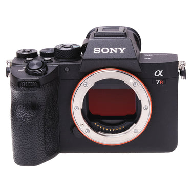 Sony A7R IV front view with bare E-mount and exposed full-frame sensor