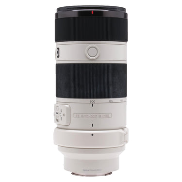 Sony FE 70-200mm f4 G OSS lens standing upright showing zoom ring and focus scale