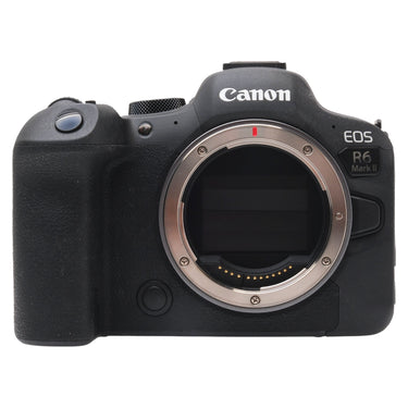 Canon EOS R6 Mark II front view with bare RF lens mount and sensor exposed