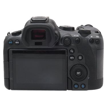 Canon EOS R6 Mark II rear view with LCD screen and control buttons