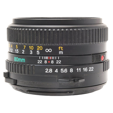 Mamiya 645 80mm f2.8 Sekor C N lens side view with focus and aperture scales