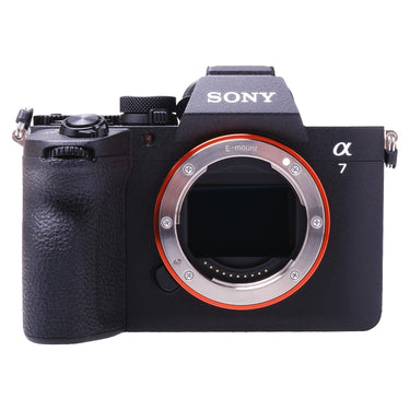 Sony A7 V front view with bare E-mount and exposed sensor