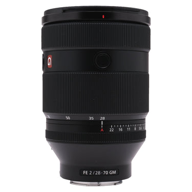 Sony FE 28-70mm f2 GM front barrel with zoom scale and G badge, front view