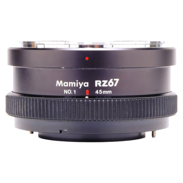 Mamiya RZ67 No.1 45mm extension tube front view with engraved markings and alignment dot