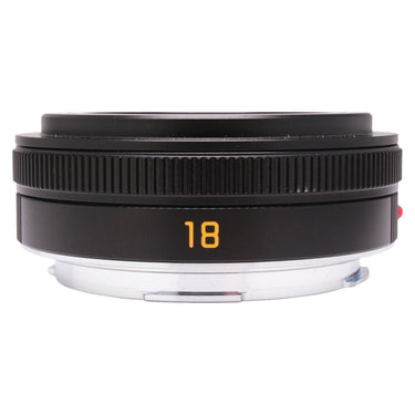 Leica Elmarit-TL 18mm f2.8 side view showing the 18 focal length marking and bare mount