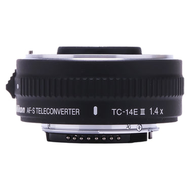 Nikon TC-14E III 1.4x teleconverter side view with AF-S model markings and lens contacts