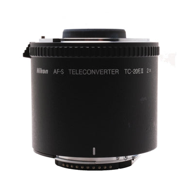 Nikon AF-S TC-20E II 2x teleconverter side view with branding and rear mount contacts