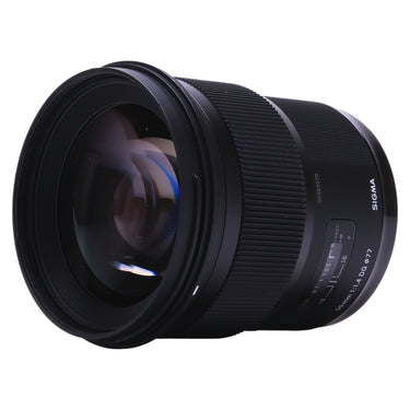 Sigma 50mm f1.4 DG Art front three-quarter view showing front element and serial