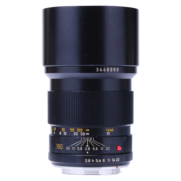 Leica 180mm f2.8 Elmarit-R front barrel and built-in hood with serial number 3446999