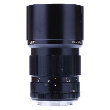 Leica Elmarit-R 180mm showing LEITZ ELMARIT-R engraving and E67 filter thread