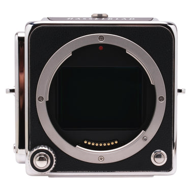 Hasselblad 907X CFV II 50C front view showing sensor, lens mount and gold contacts