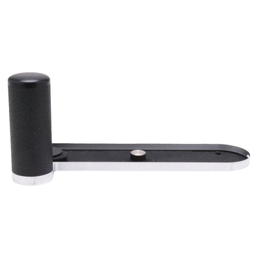Leica Handgrip M8 silver, side view with black grip upright and chrome base plate