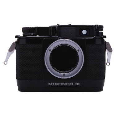 Nikon Nikonos III front view with bare lens mount and nameplate