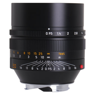 Leica Noctilux-M 50mm f0.95 ASPH side view showing aperture scale and depth-of-field markings