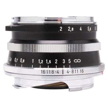 Voigtlander Ultron 35mm f2 side view showing aperture and distance scales