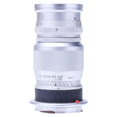Leica 9cm f4 Elmar side view showing aperture and distance scales