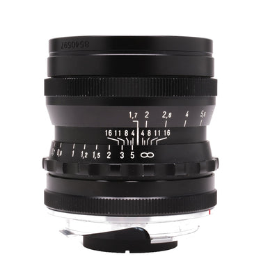 Voigtländer 35mm f1.7 Ultron front angled view showing serial number and aperture scale