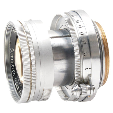 Leica 5cm f2 Summicron extended barrel side view with distance scale and infinity lock