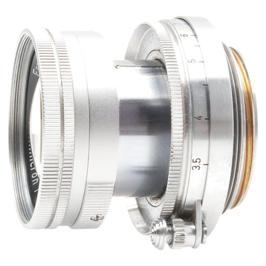 Leica 5cm f2 Summicron side view showing collapsible barrel and screw mount