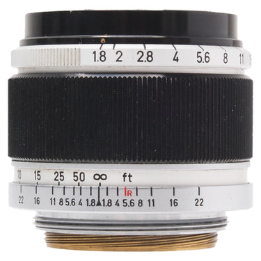 Canon 50mm f1.8 top view showing aperture scale, focus barrel, and bare screw mount