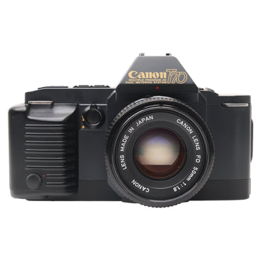 Canon T70 with FD 50mm f1.8 lens, front view