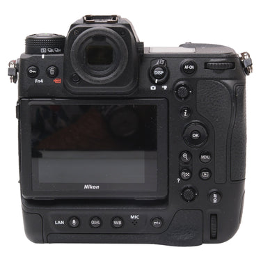 Nikon Z9 rear view with LCD screen, viewfinder, and controls