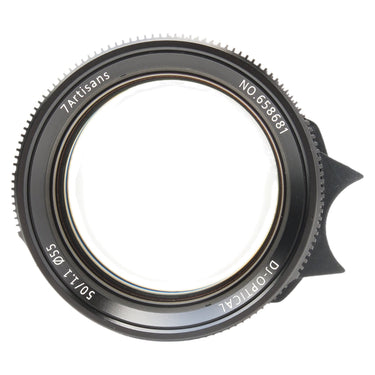 7Artisans 50mm f1.1 front element with 7Artisans branding and serial number 658681