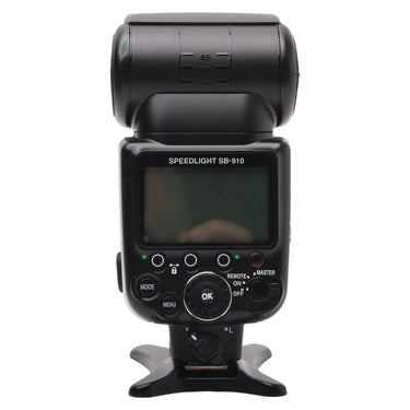 Nikon Speedlight SB-910 rear controls and LCD panel with mode dial